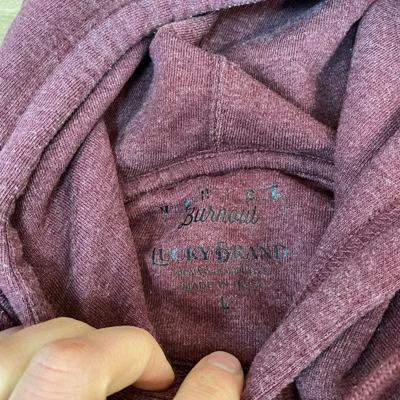 Lucky Brand Hoodie Mens Large Burgundy Pullover Sweatshirt Venice Burnout - Picture 6 of 8